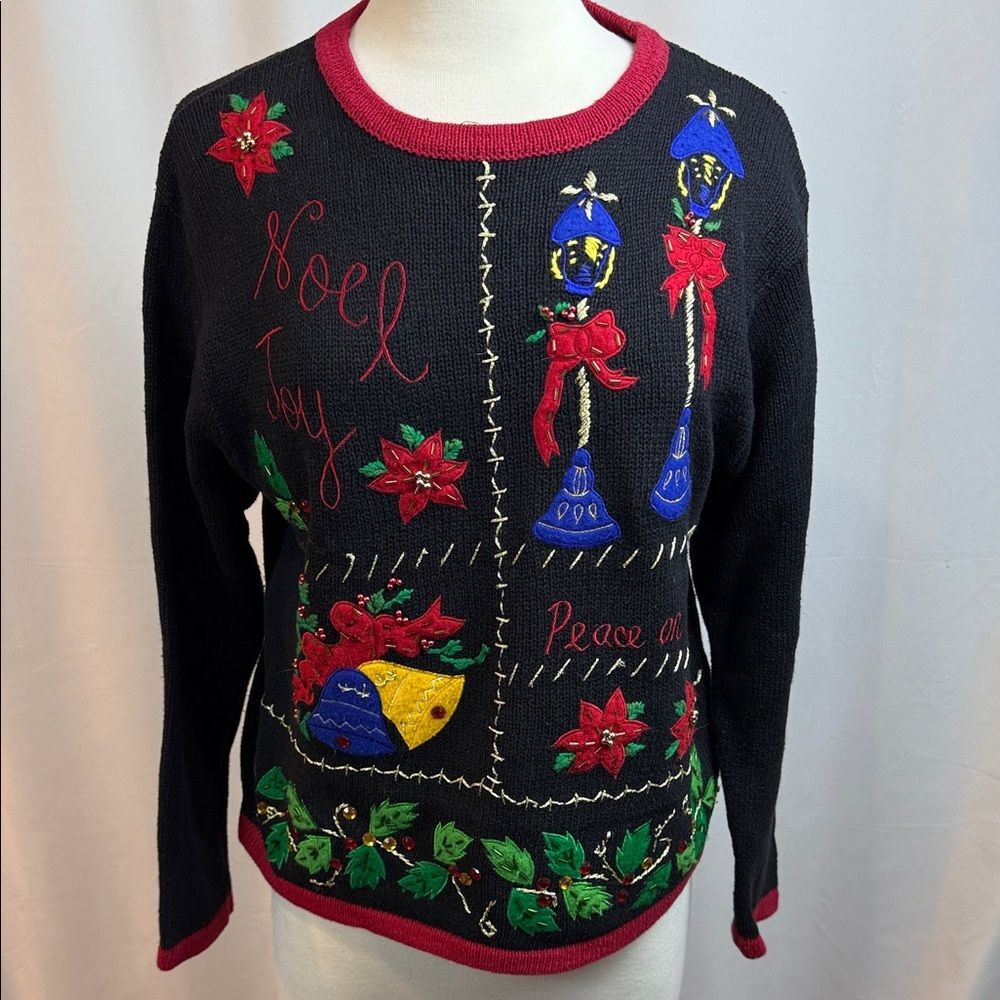 Bobbie Brooks Black and Red Holiday Sweater, Large
